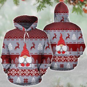 Gnome merry christmas ugly pattern hoodie 3d
